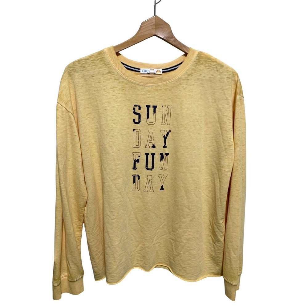 C&C California Graphic Tee Women Medium Yellow Sunday Fun Day Long Sleeve Slub